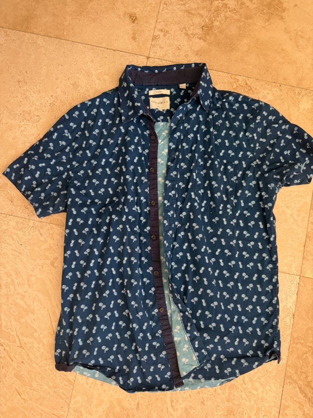 Men's Navy Pineapple& Palm Print Short-Sleeve Button-Down Shirt